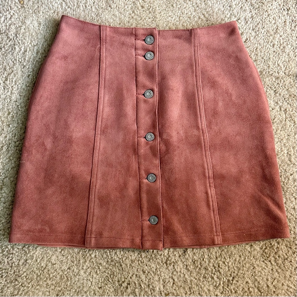 Moussy Front Button Dusty Rose Pink Vegan Suede Mini Skirt w Pockets Sz 1, XS - Picture 8 of 8